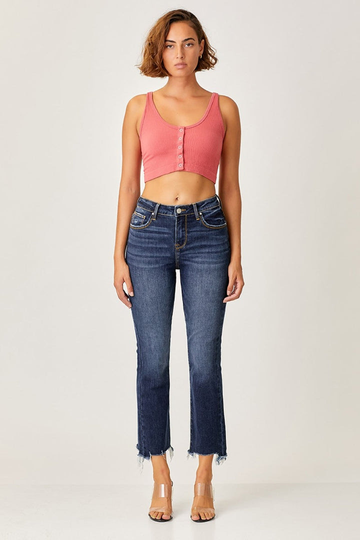 Stilla | Fuld Størrelse Frayed Hem Beskåret Lige Jeans
