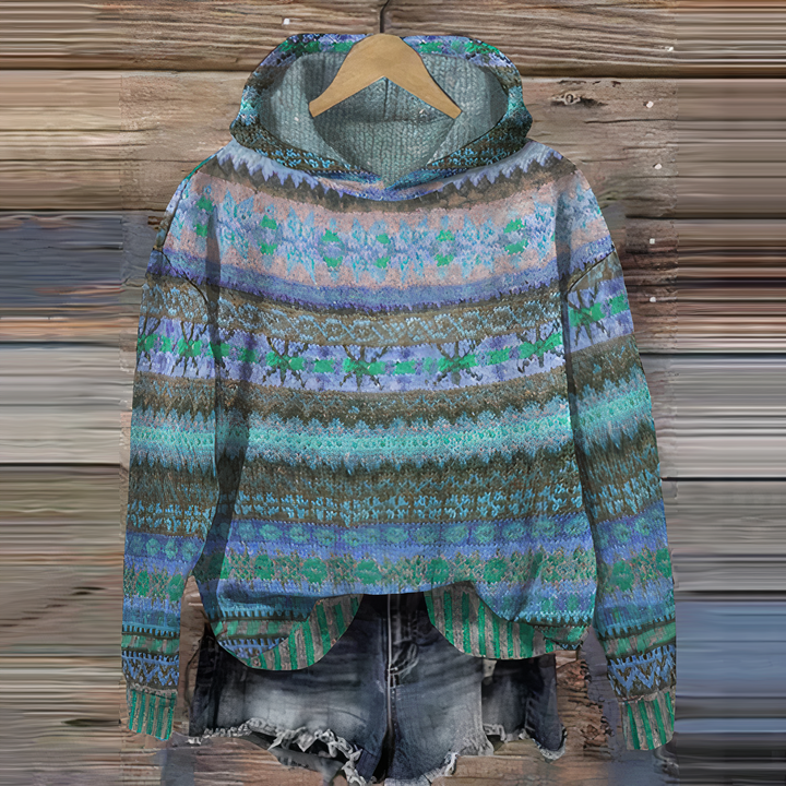 Stilla | 3D Fair Isle Print Hoodie Løs Fit Trøje Sweatshirt