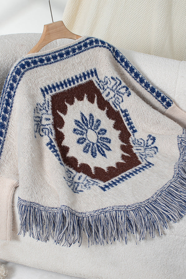 Stilla | Boho Strik Sweater med Frynse Kant