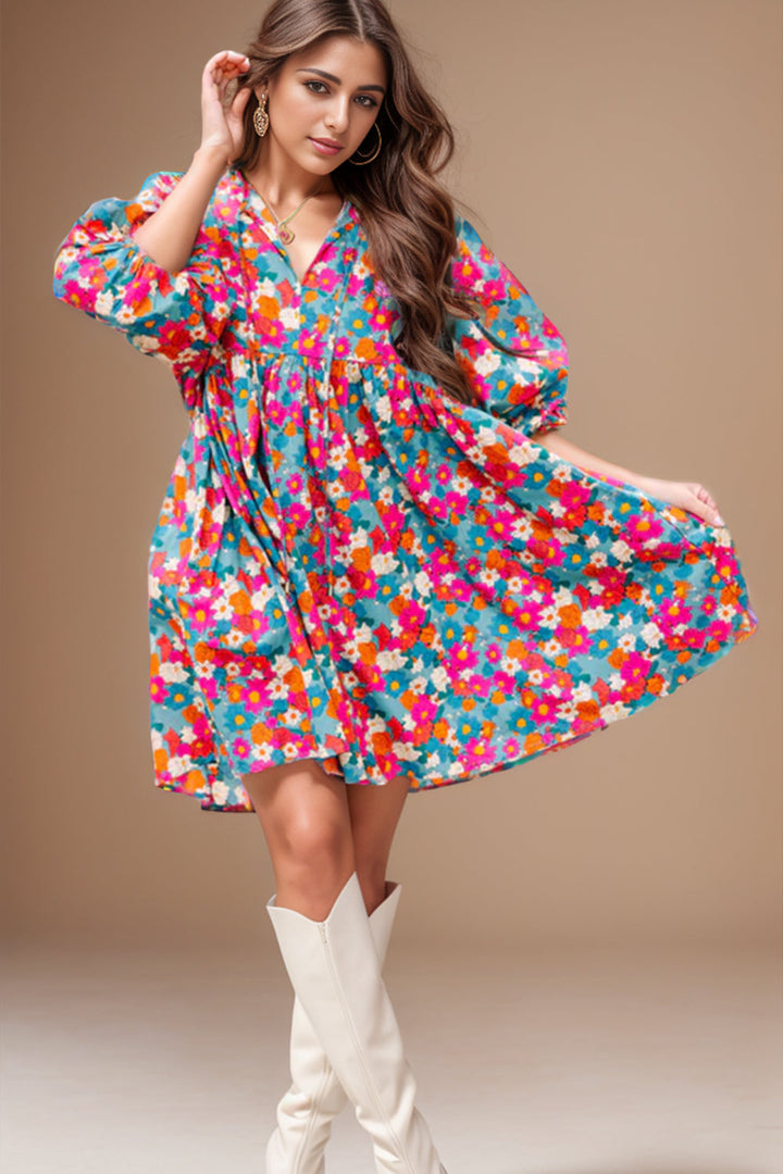 Stilla | Tie Neck Puff Sleeve Mini Dress