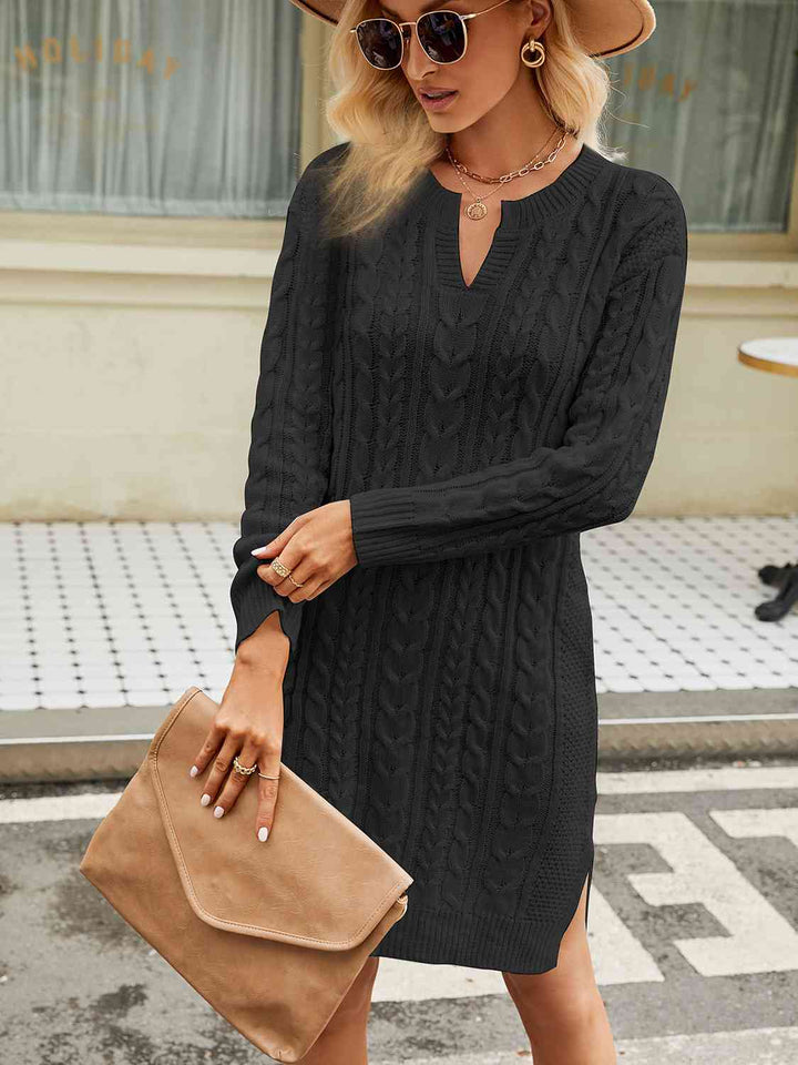 Stilla | Hals Cable-knit Slit Sweater Kjole