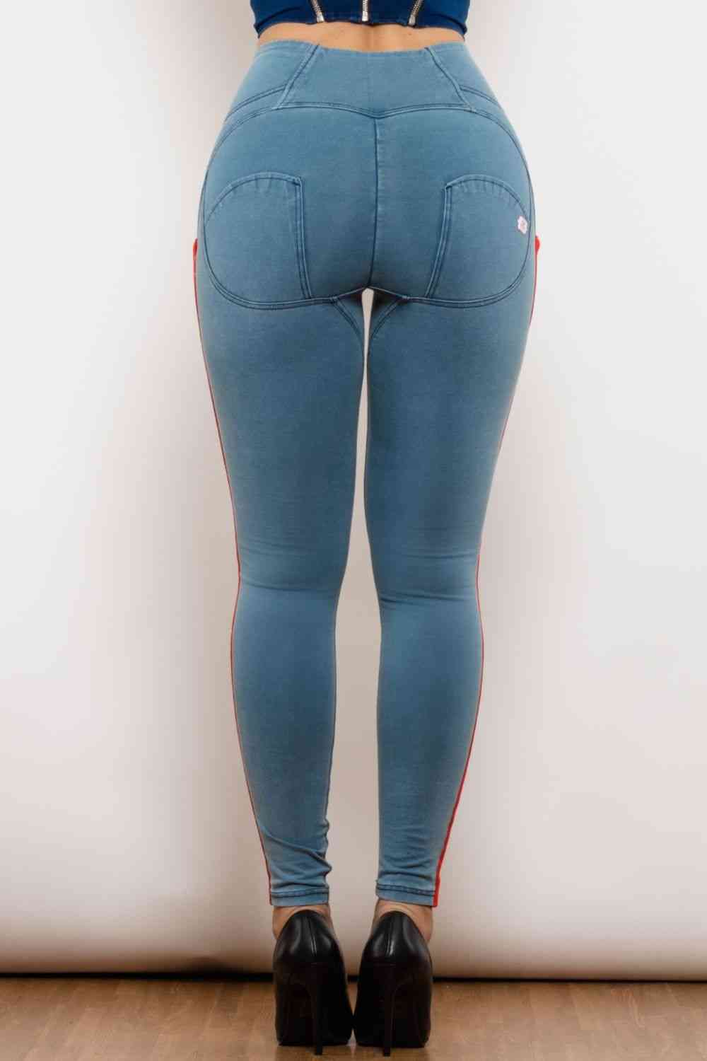Stilla | Stripe Contrast Zip Closure Skinny Jeans