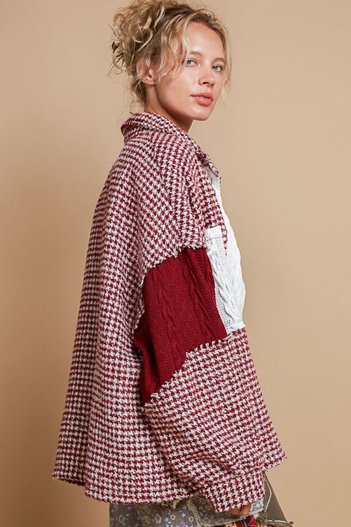 Stilla | Houndstooth Kontrast Kabel Strik Lomme Shacket