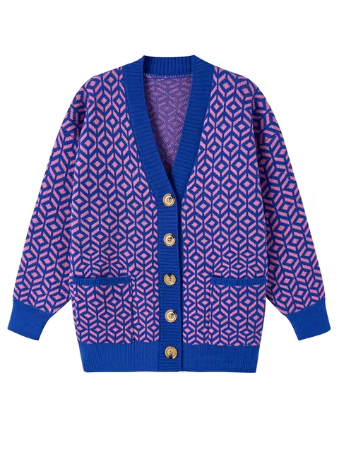 Stilla | Cozy Strikket Cardigan med Geometrisk Mønster og Knapliste