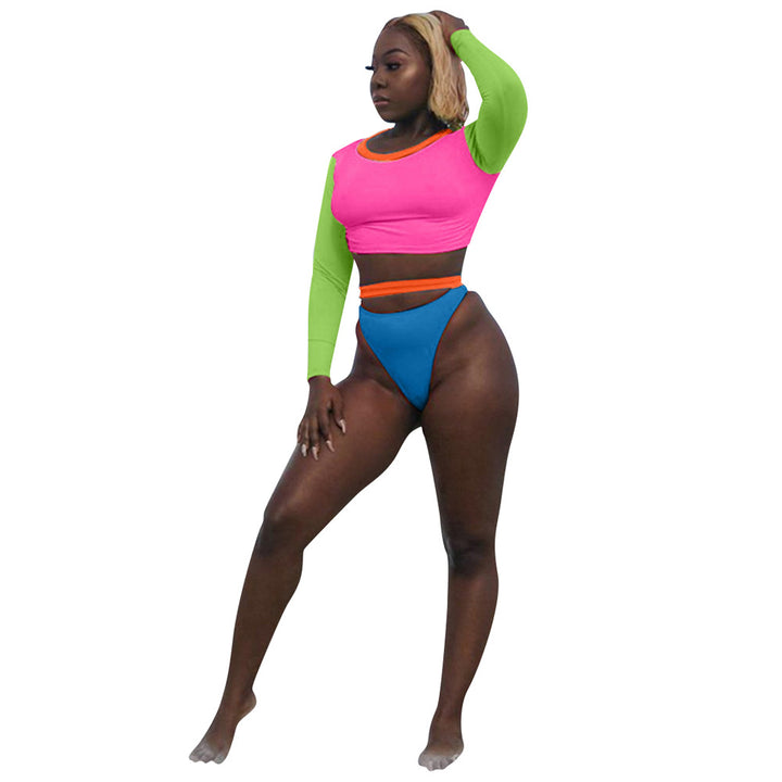 Dame Sporty Crop-Top og Højtaljede Bikini Shorts Sæt med farverigt Design Stilla