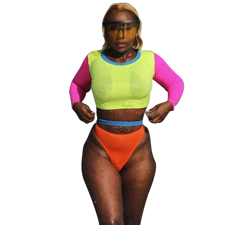 Dame Sporty Crop-Top og Højtaljede Bikini Shorts Sæt med farverigt Design Stilla