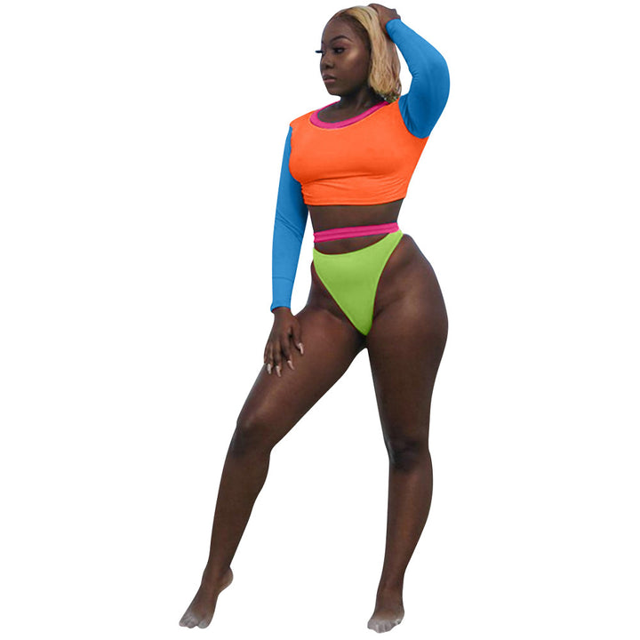Dame Sporty Crop-Top og Højtaljede Bikini Shorts Sæt med farverigt Design Stilla