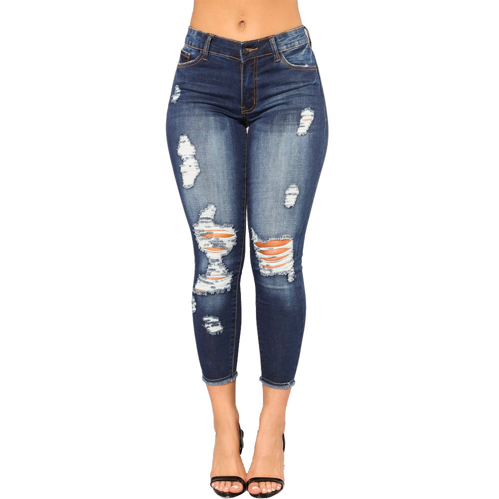 Dame Ripped Skinny Jeans med højt liv og moderne Used-Look Stilla