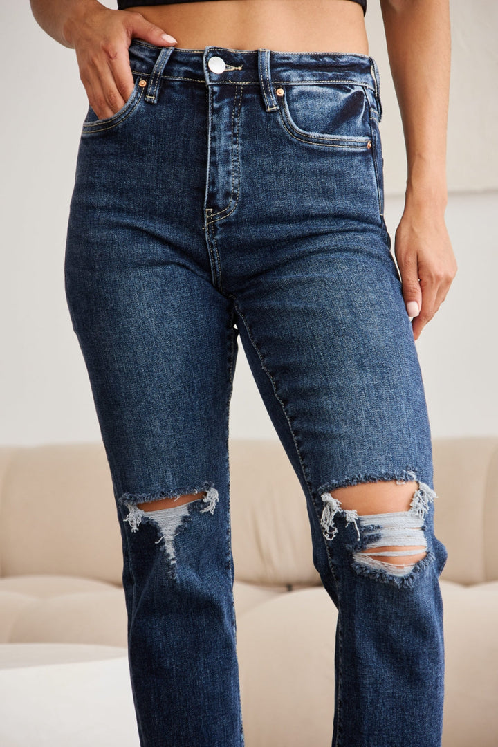 Stilla | Crop Dylan Full Size Mavekontrol Slidt Højtaljede Raw Hem Jeans