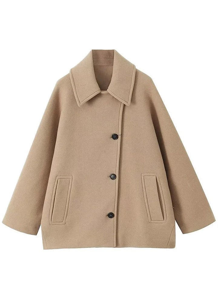 Stilla | Oversized Jakke med Omslået Krave og Lommer På Siden