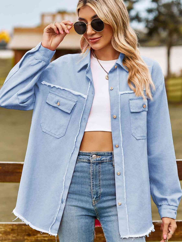 Stilla | Op Krave Hals Raw Hem Denim Top