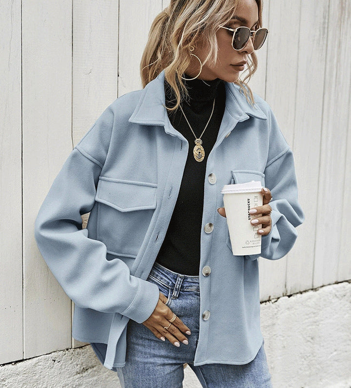 Stilla | Jakke Oversized Fit Blød Tekstureret Kvalitet Knaplukning Store Lommer