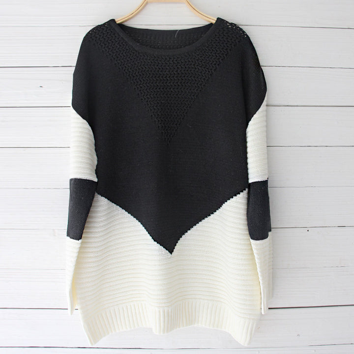Dame strik pullover med moderne zigzag mønster og strukturerede ærmer Stilla
