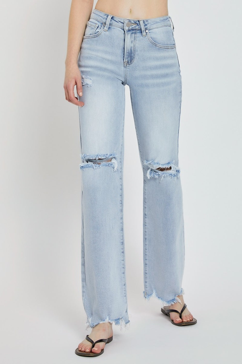 Stilla | Full Size Høj Talje Distressed Bred Ben Jeans