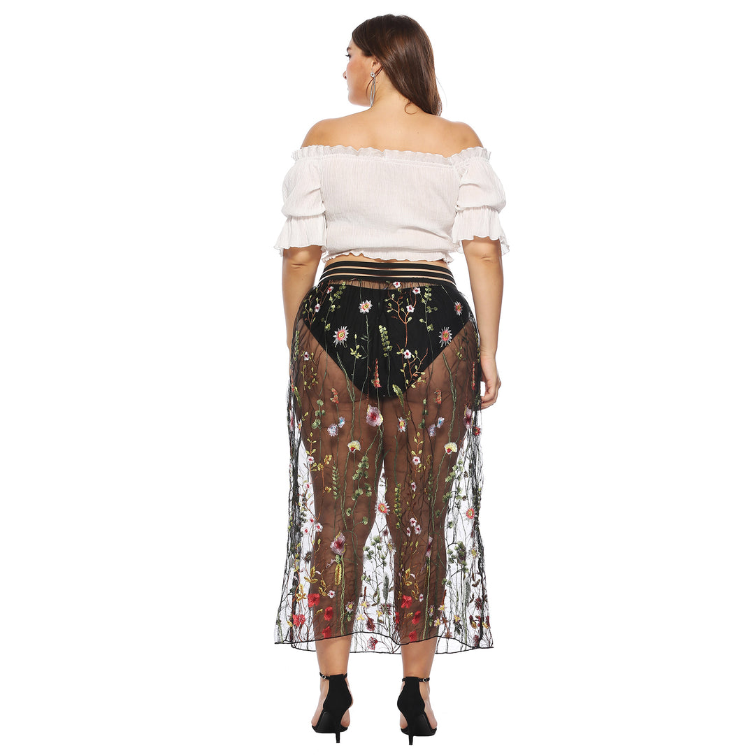 Dame Floral Broderet Gennemsigtig Maxi Nederdel Stilla
