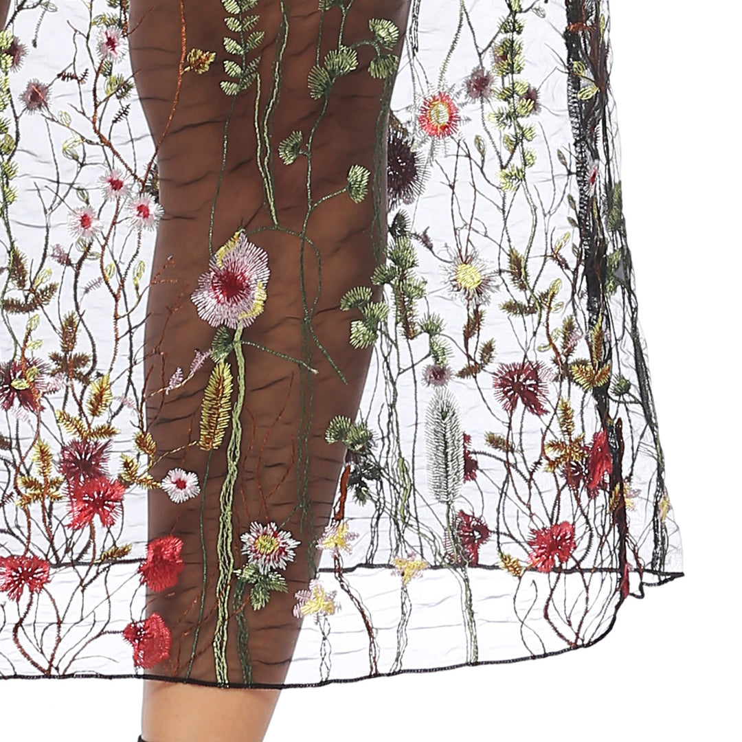 Dame Floral Broderet Gennemsigtig Maxi Nederdel Stilla
