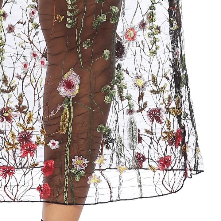 Dame Floral Broderet Gennemsigtig Maxi Nederdel Stilla