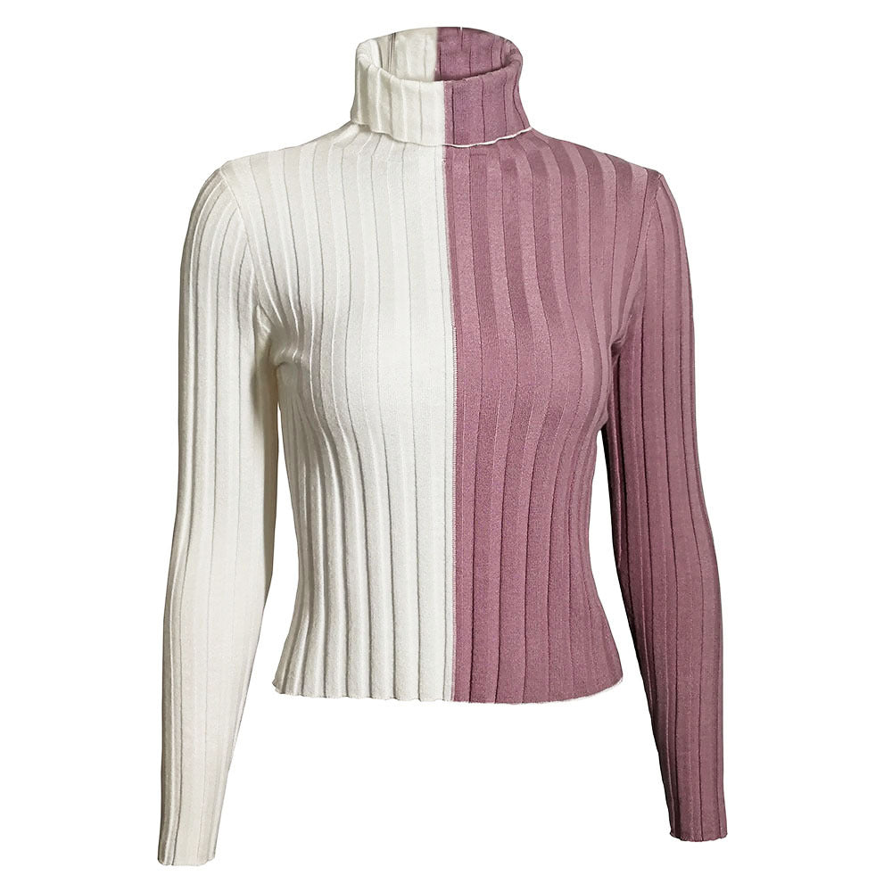Dame rullekrave sweater med kontrasterende ribstrik detaljer Stilla