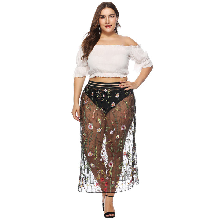 Dame Floral Broderet Gennemsigtig Maxi Nederdel Stilla