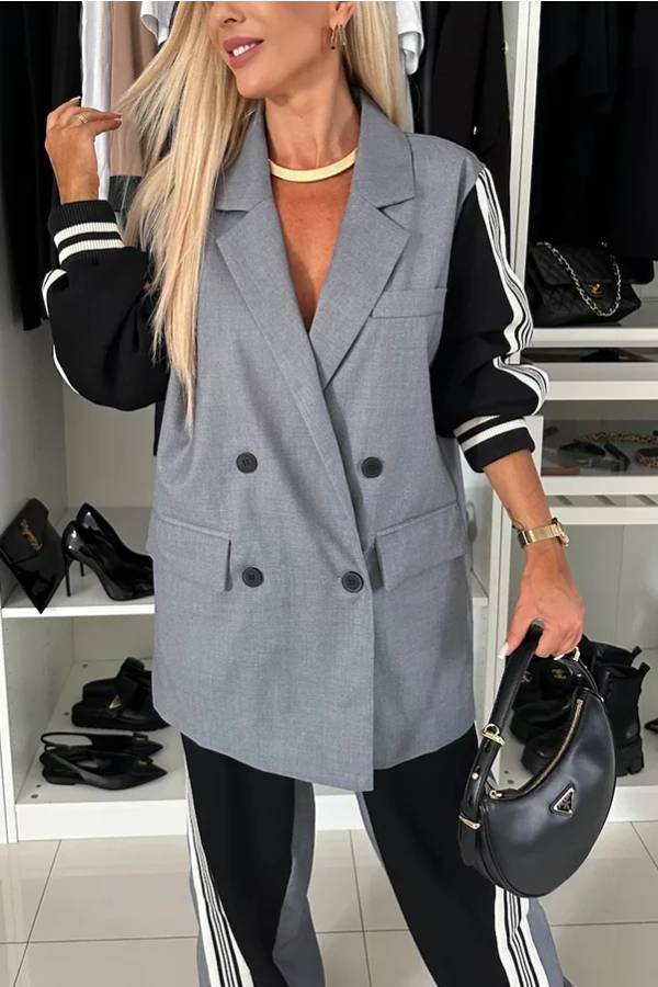 Stilla | Behagelig Åndedræts Sweat Patchwork Store Størrelse Blazer Og Elastisk Talje Lomme Bred Bukser Sæt
