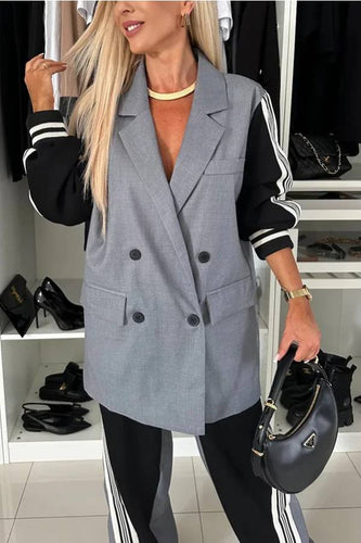 Stilla | Behagelig Åndedræts Sweat Patchwork Store Størrelse Blazer Og Elastisk Talje Lomme Bred Bukser Sæt