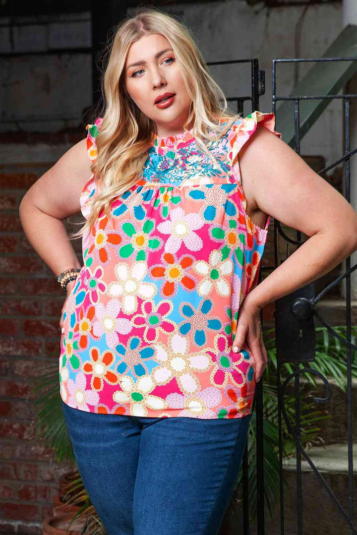 Stilla | Størrelse Floral Ruffle Shoulder Tank