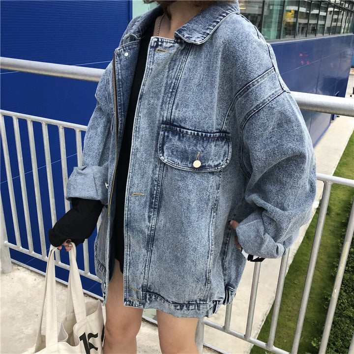 Dame Oversized Denim Jakke med Dekorative Lommer Stilla 1772199111