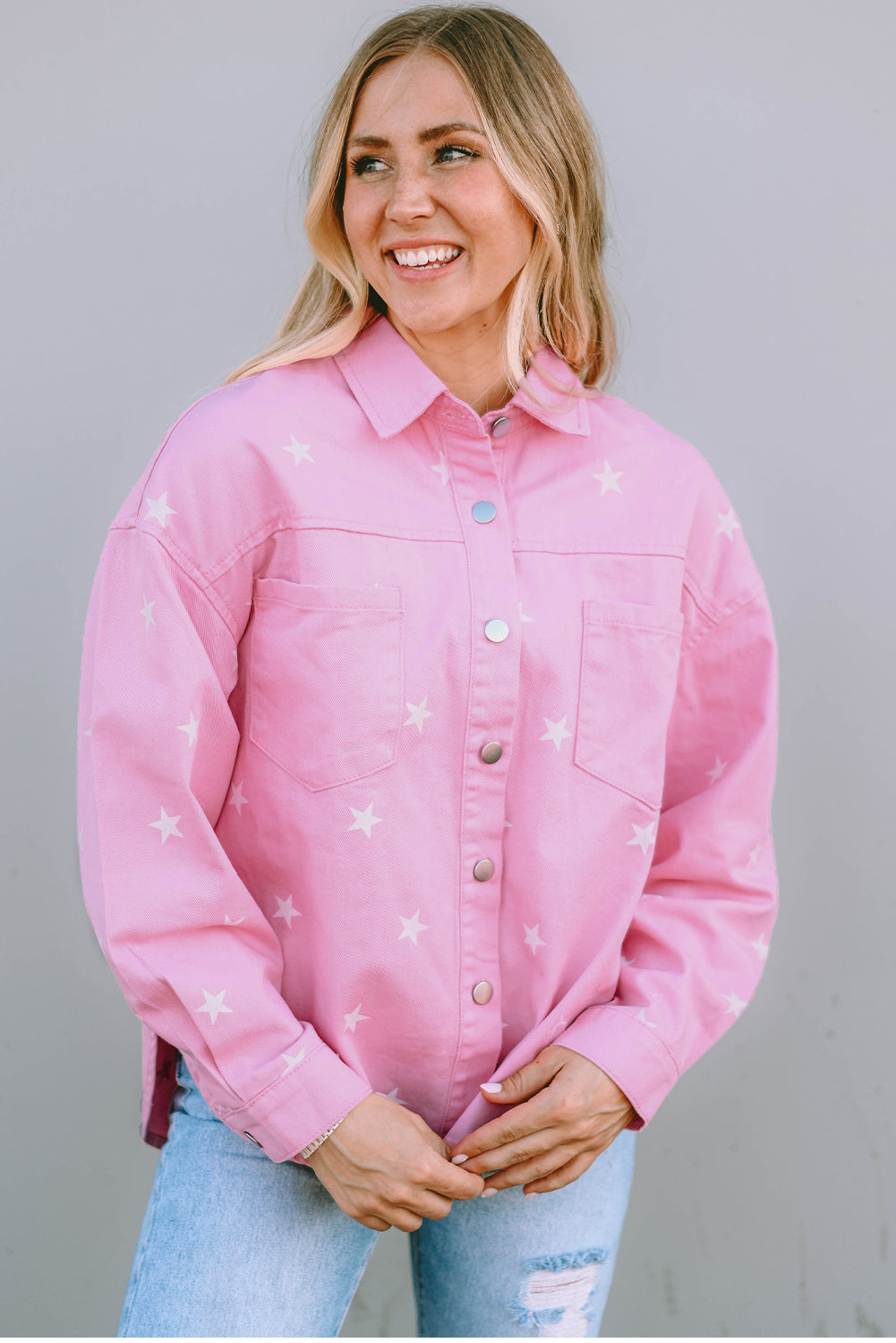 Stilla | Mønster Button Up Slid Denim Jakke