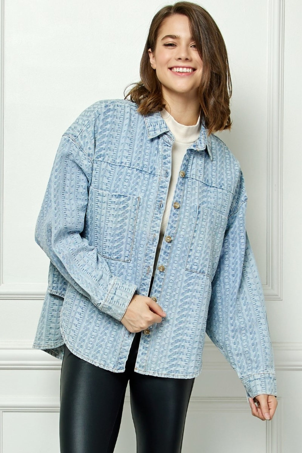 Stilla | Knapper Op Droppet Skulder Denim Top