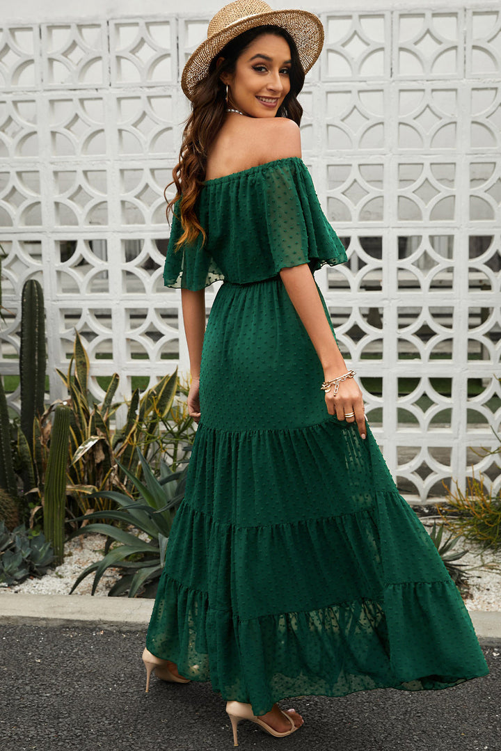 Stilla | Dot Off-Shoulder Lagdelt Maxi Kjole