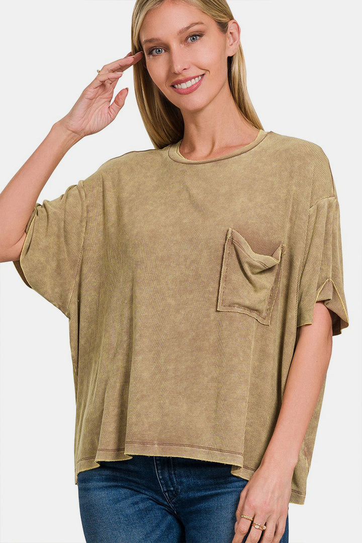Stilla | Ribbede Rund Hals Drop Skulder T-Shirt