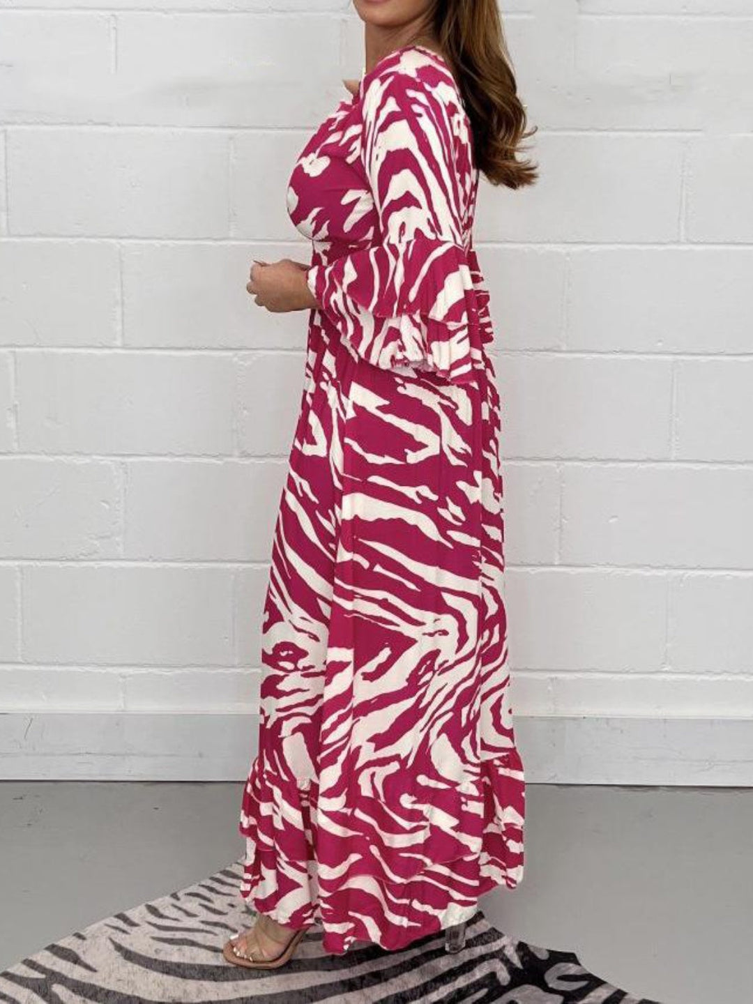 Stilla | Prinetet Flounce Sleeve Maxi Kjole