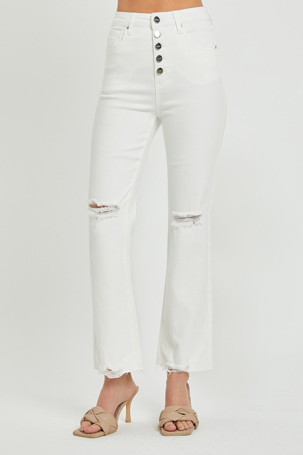 Stilla | Full Size Høj Talje Knap-gennemsigtig Lige Ankler Jeans