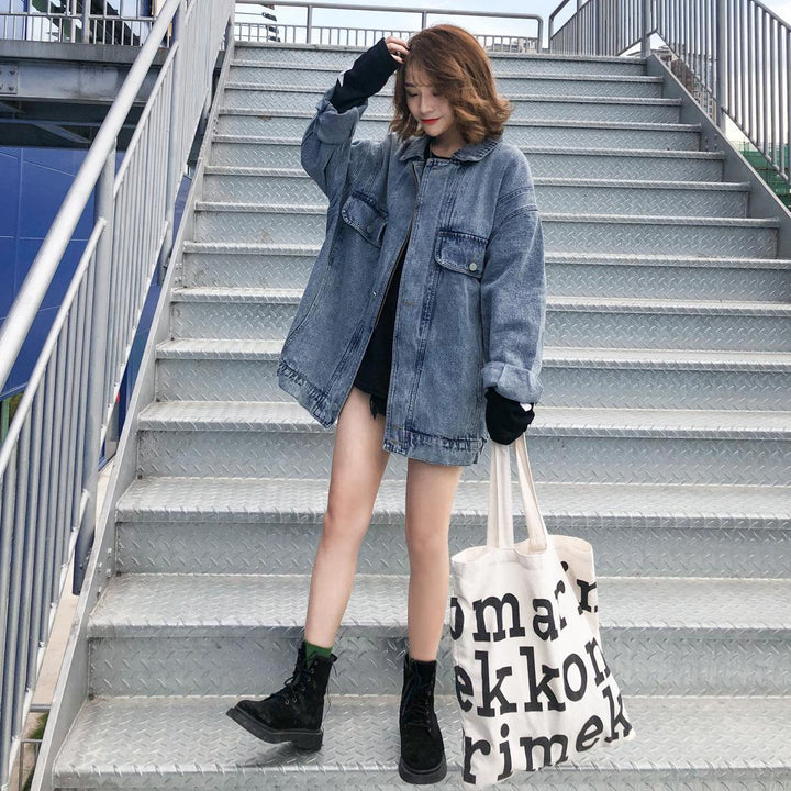 Dame Oversized Denim Jakke med Dekorative Lommer Stilla 1772199111