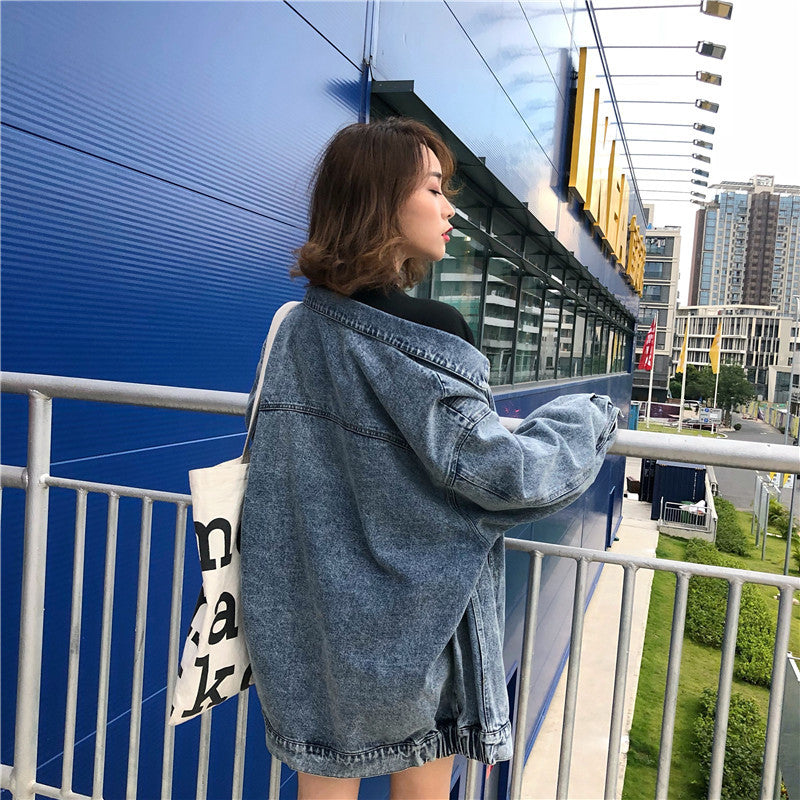 Dame Oversized Denim Jakke med Dekorative Lommer Stilla 1772199111