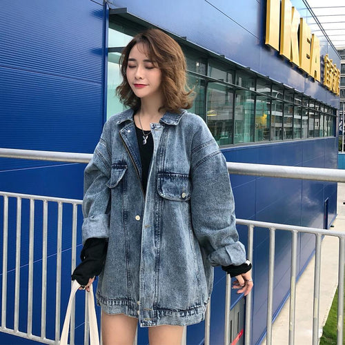 Dame Oversized Denim Jakke med Dekorative Lommer Stilla 1772199111