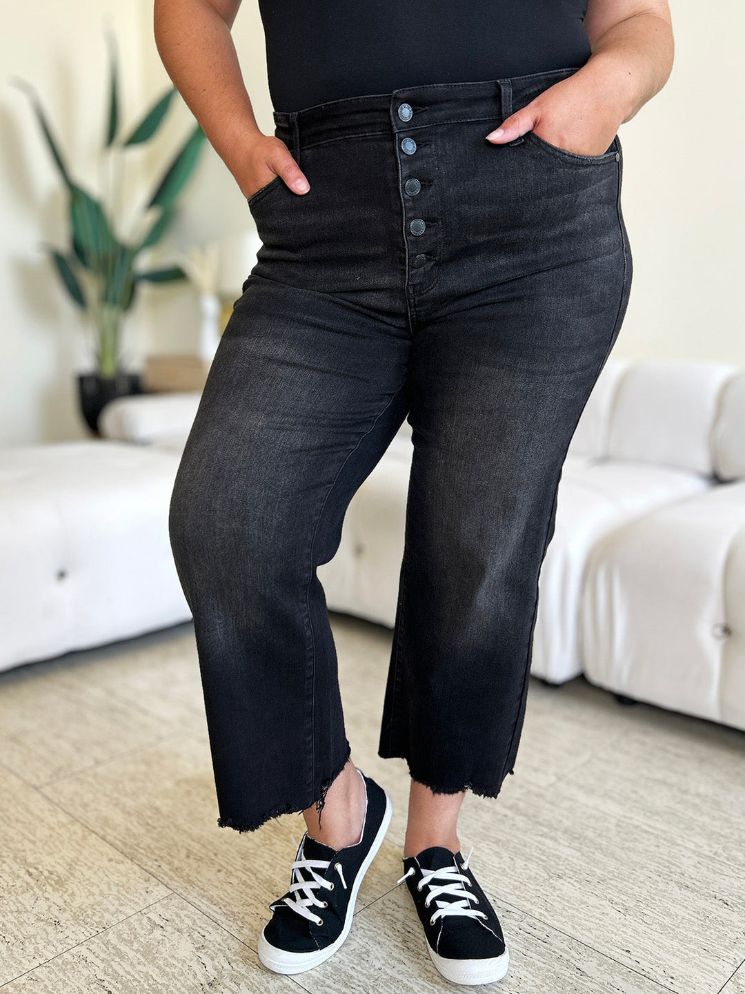 Stilla | Blå Fulde Størrelse Høj Talje Knap Flyn Jeans