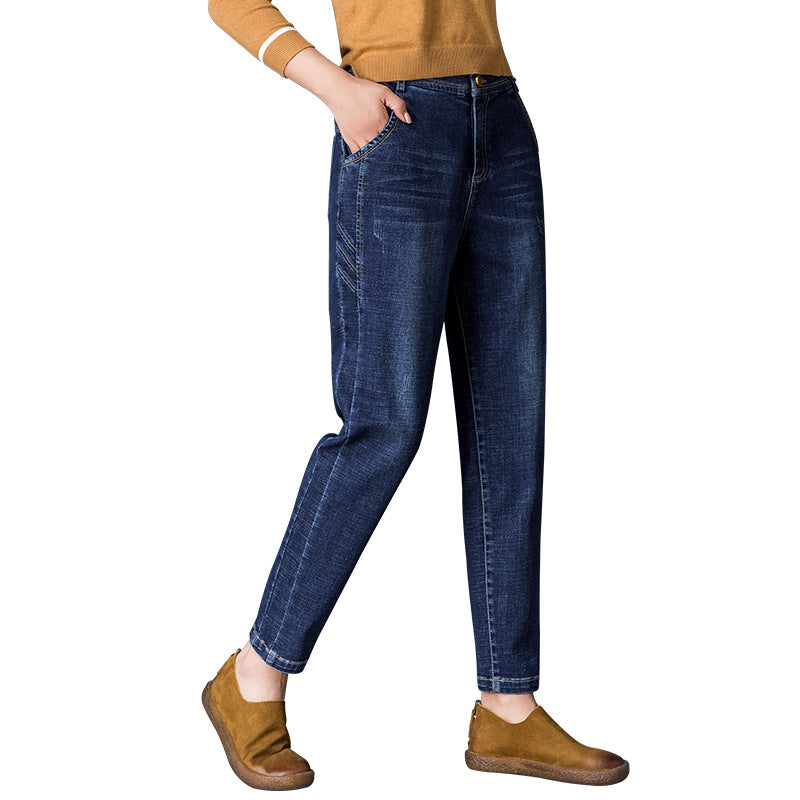 Dame moderne denim-bukser med smal pasform og elastisk talje Stilla