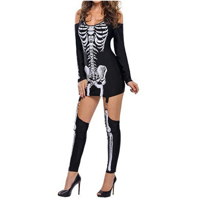 Dame Skelettryk Kostume Kjole Stilla