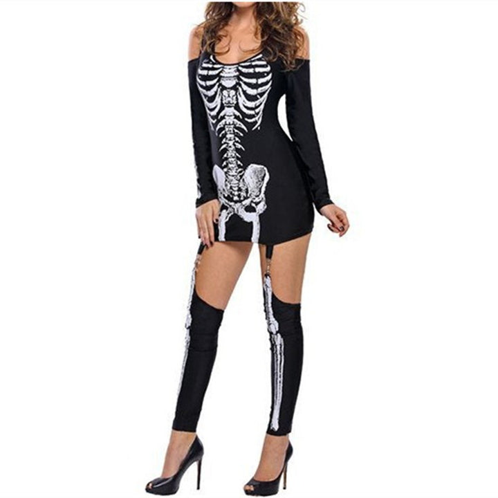 Dame Skelettryk Kostume Kjole Stilla