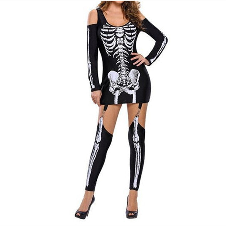 Dame Skelettryk Kostume Kjole Stilla
