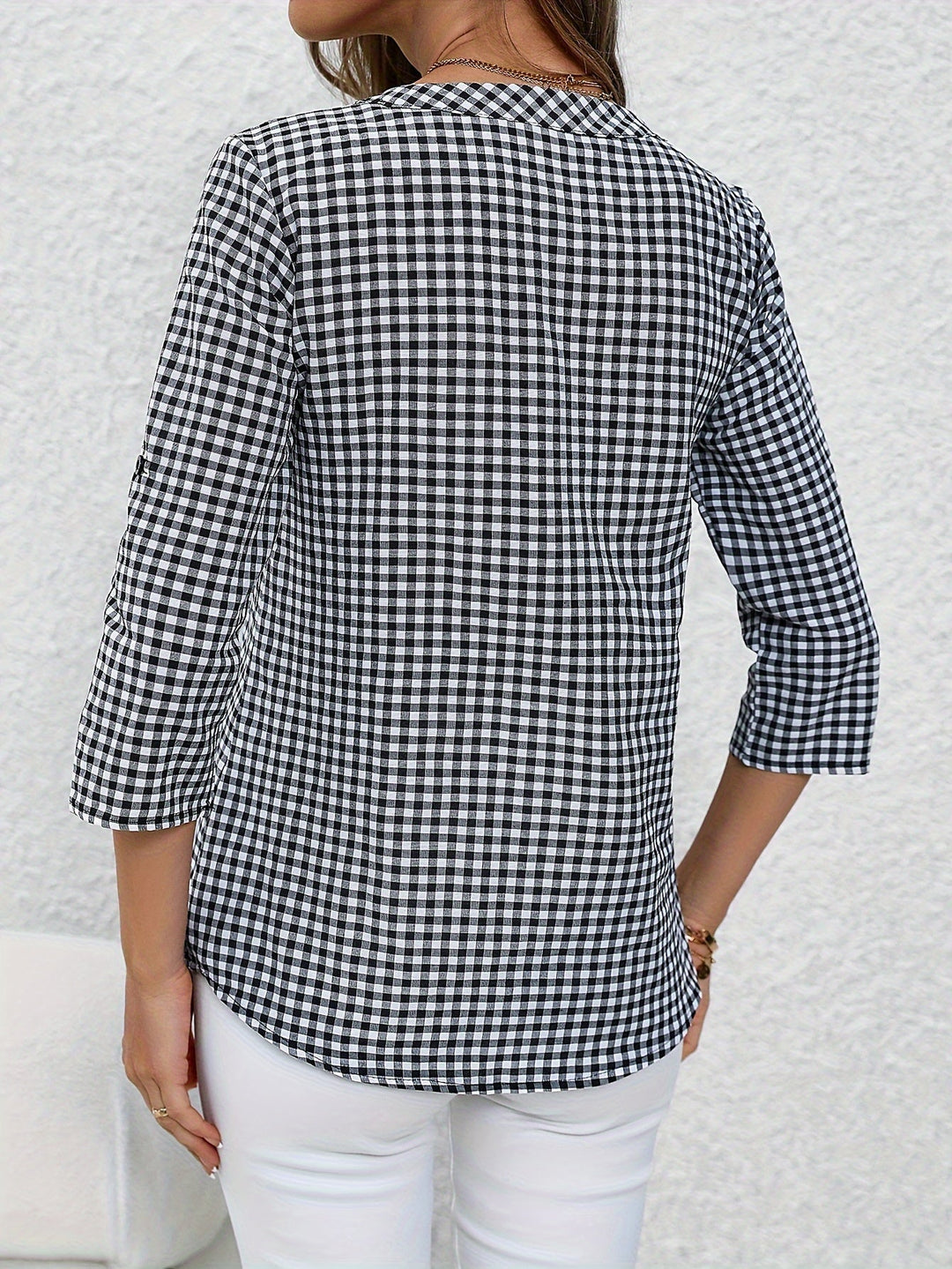 Stilla | Årgang Ternet Skjorte, Elegant Kvindelig Afslappet Skjorte, Lavet Af Polyester
