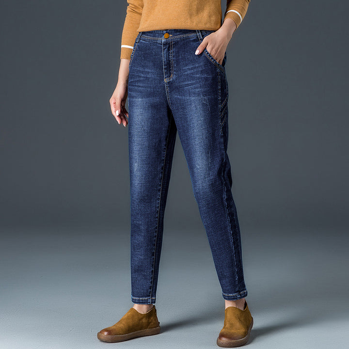 Dame moderne denim-bukser med smal pasform og elastisk talje Stilla