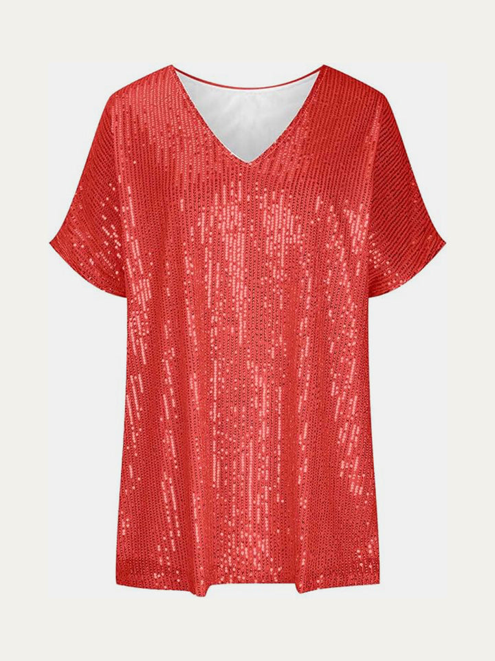 Stilla | Plus Size Paillet V-Hals Kortærmet Top