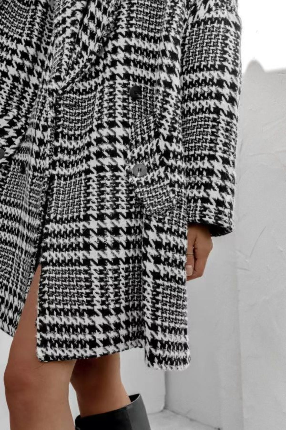 Stilla | Frakke med lange ærmer, houndstooth mønster og lommer