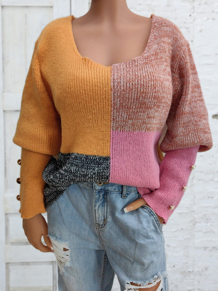 Stilla | Block Dekorativ Knap Langærmet Sweater
