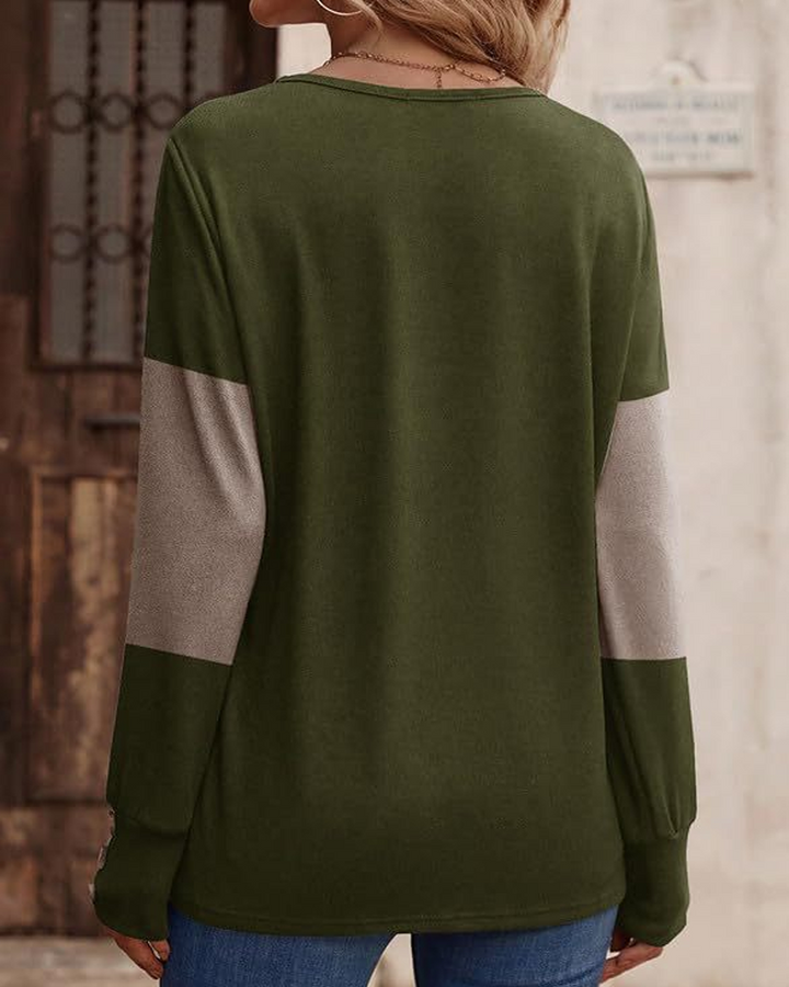 Stilla | Shirt Dame Colorblock Tryk Knap Deko Faldende Skulder