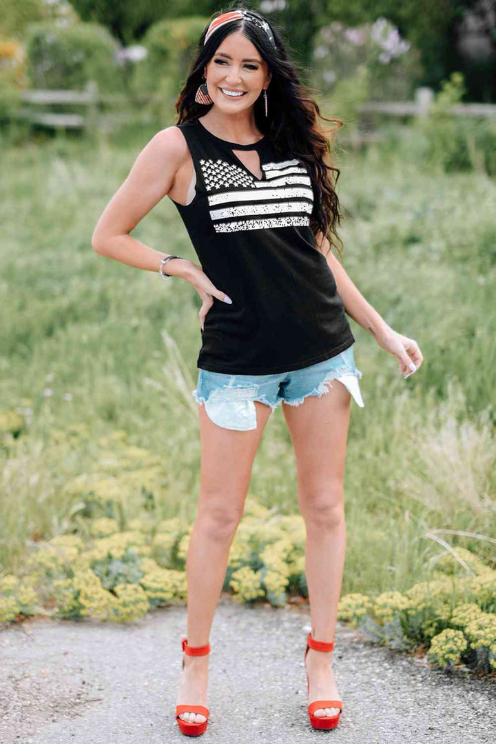 Stilla | Flag Graphic Cutout Rund Hals Tanktop