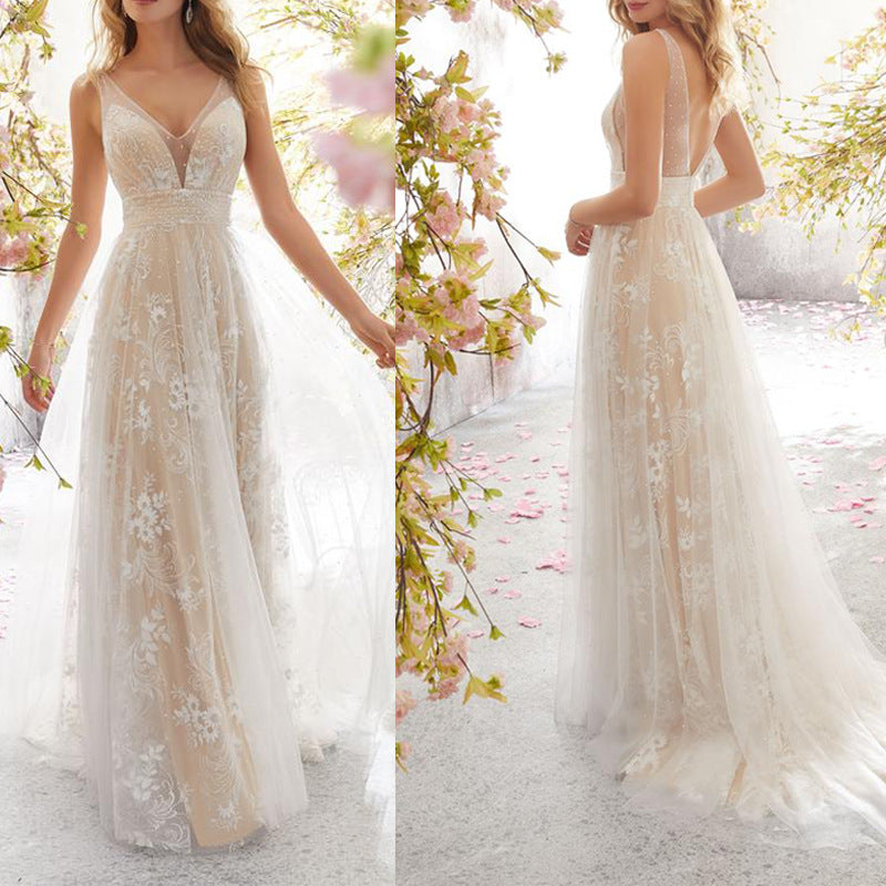 Dame Elegant Tüll Aftenkjole med blomsterdesign og gennemsigtig overflade Stilla
