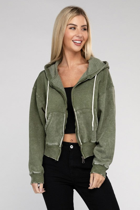 Stilla | Sweatjakke Med Lynlås I Acid Wash Fleece